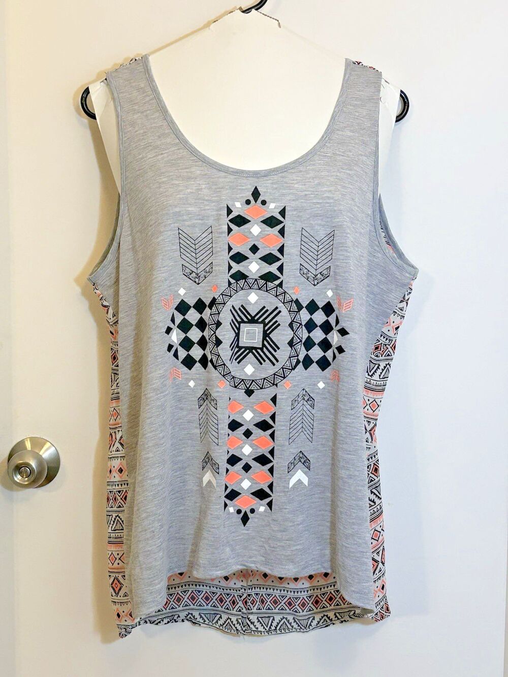 Womens XL Hybrid Geometric Cross Tank Top Blouse Artsy Aztec Retro Western